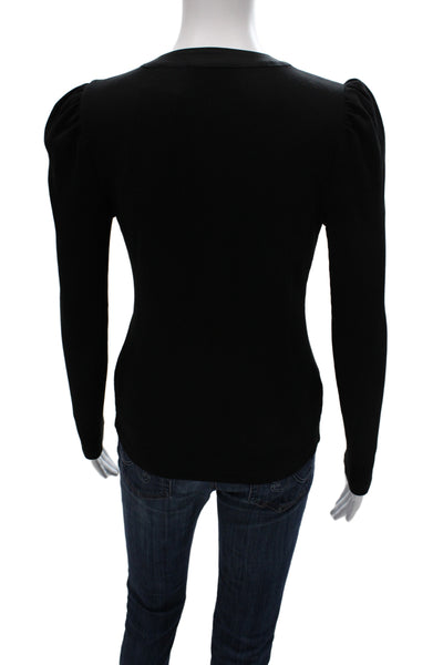 Elie Tahari Women Black V-Neck Long Sleeve Basic T-Shirt Size XS