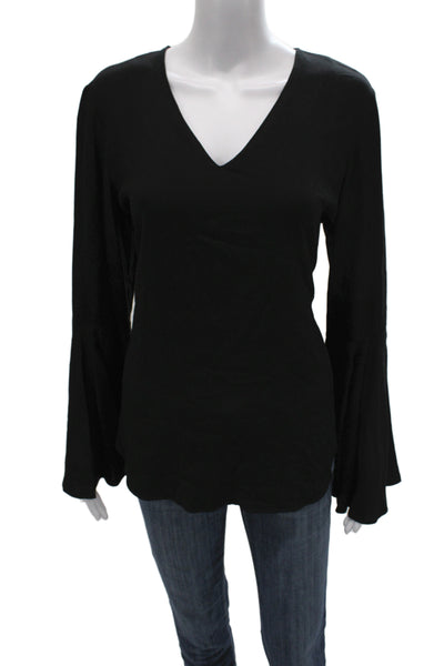 Wayf Womens Basic V-Neck Long Sleeve Rayon Blouse Black Size M