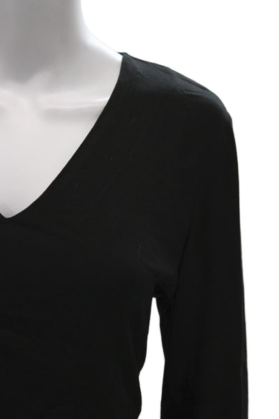 Wayf Womens Basic V-Neck Long Sleeve Rayon Blouse Black Size M