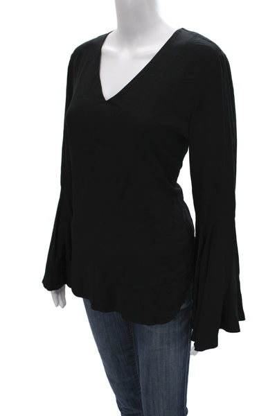 Wayf Womens Basic V-Neck Long Sleeve Rayon Blouse Black Size M