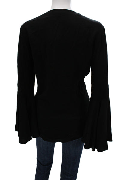 Wayf Womens Basic V-Neck Long Sleeve Rayon Blouse Black Size M