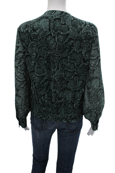 1.State Women Green V-Neck Animal Print Polyester Blouse Long Sleeve Size L