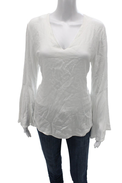 Wayf Women Basic Boho White V Neck Rayon Long Sleeve Blouse Size M