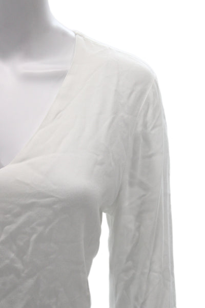 Wayf Women Basic Boho White V Neck Rayon Long Sleeve Blouse Size M