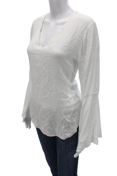 Wayf Women Basic Boho White V Neck Rayon Long Sleeve Blouse Size M