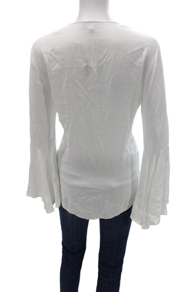 Wayf Women Basic Boho White V Neck Rayon Long Sleeve Blouse Size M