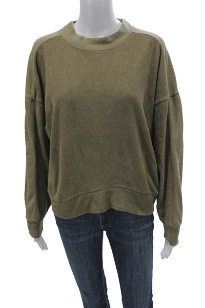 Varley Women Pullover Sweatshirt Green Mock Neck Long Sleeve Cotton Size XS