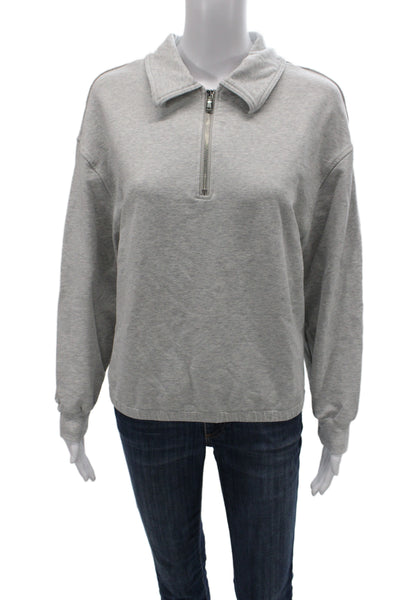 Varley Women Gray Pullover Sweatshirt Collared Zip Cotton Blend Size L Tall