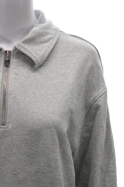 Varley Women Gray Pullover Sweatshirt Collared Zip Cotton Blend Size L Tall