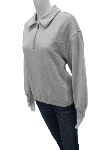 Varley Women Gray Pullover Sweatshirt Collared Zip Cotton Blend Size L Tall