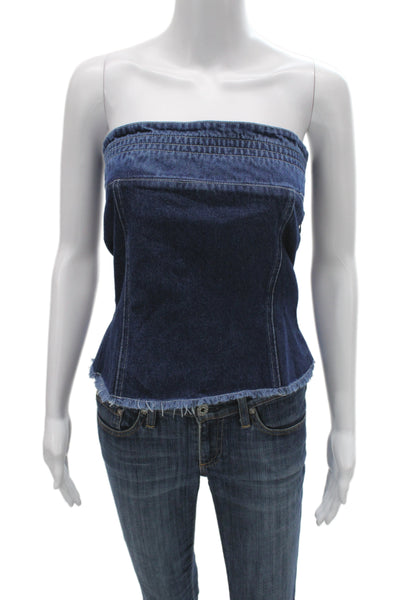 Lioness Womens Corset Top Denim Square Neck Lace Up Sleeveless Cotton Size S