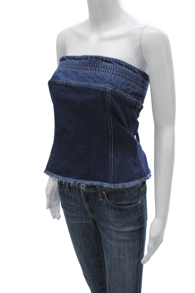 Lioness Womens Corset Top Denim Square Neck Lace Up Sleeveless Cotton Size S