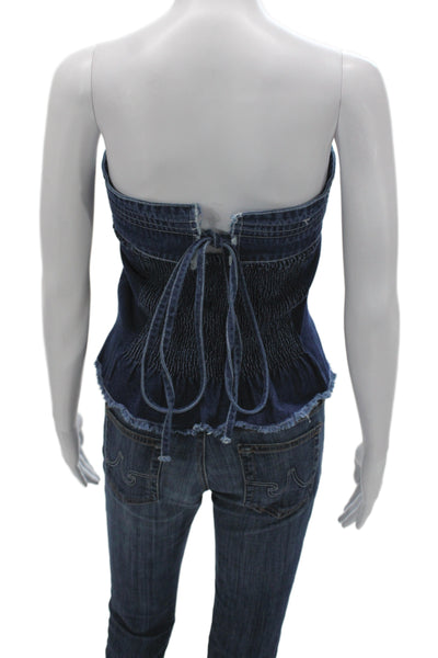 Lioness Womens Corset Top Denim Square Neck Lace Up Sleeveless Cotton Size S