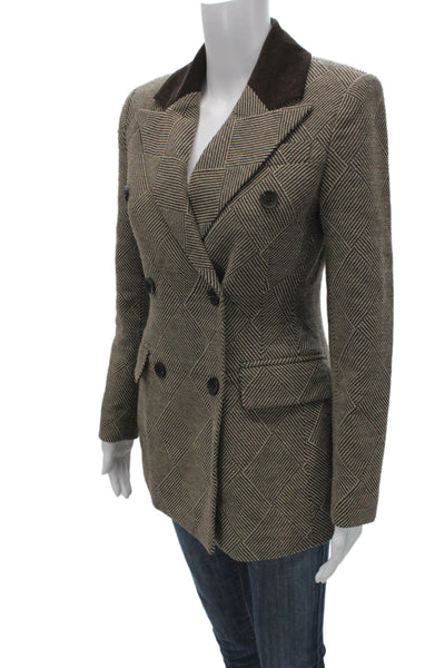 Avec Les Filles Womens Basic Jacket Brown Geometric Button Long Sleeve Size XS