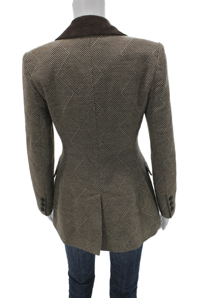 Avec Les Filles Womens Basic Jacket Brown Geometric Button Long Sleeve Size XS