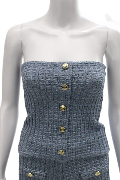 Zara Women Sleeveless Sweetheart Geometric Polyester Set Blue Button Size L