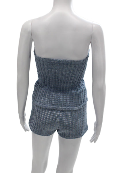 Zara Women Sleeveless Sweetheart Geometric Polyester Set Blue Button Size L