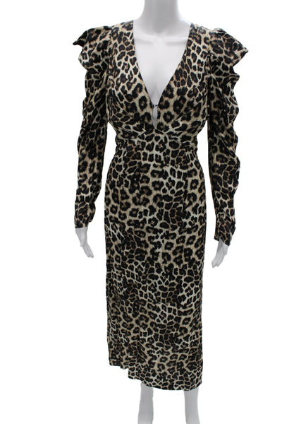 Farm Rio Women Multicolor Animal Print Maxi Dress V Neck Long Sleeve Size S