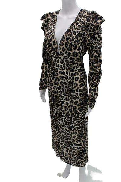 Farm Rio Women Multicolor Animal Print Maxi Dress V Neck Long Sleeve Size S