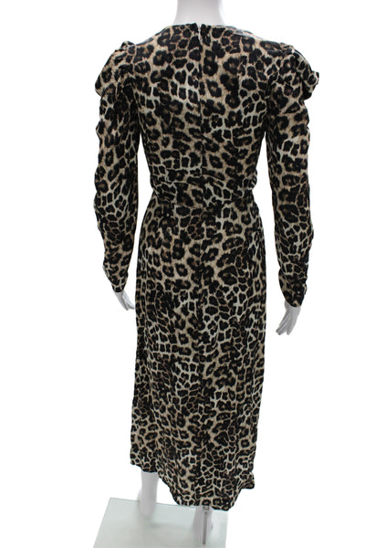 Farm Rio Women Multicolor Animal Print Maxi Dress V Neck Long Sleeve Size S