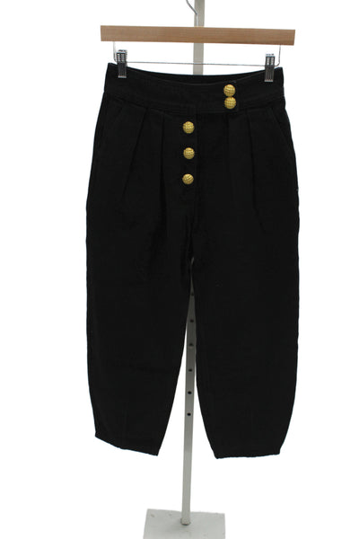 English Factory Womens Cropped Black Pants Cotton High Rise Size S