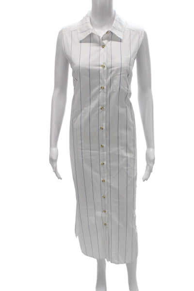 Donni Women Maxi Striped White Collared Sleeveless Button Cotton Dress Size M