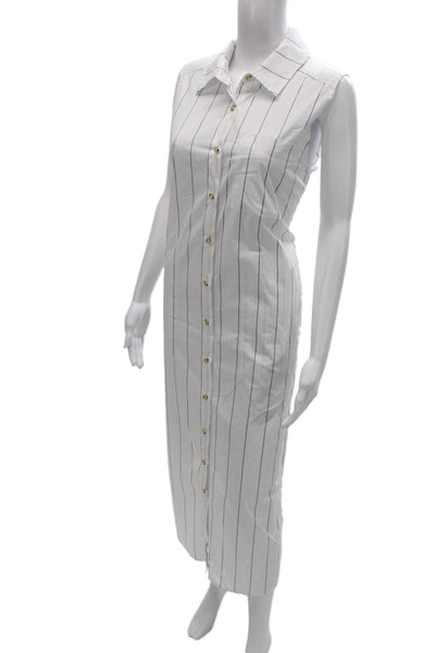 Donni Women Maxi Striped White Collared Sleeveless Button Cotton Dress Size M