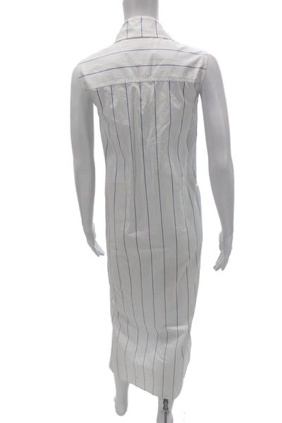 Donni Women Maxi Striped White Collared Sleeveless Button Cotton Dress Size M