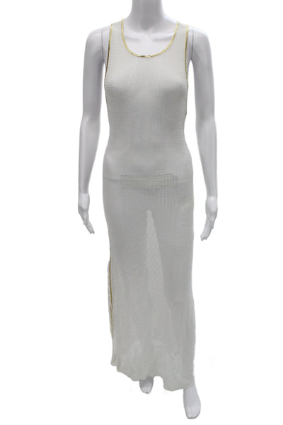 Chio Womens White Maxi Dress Sleeveless Round Neck Nylon Beach Mid Calf Size S