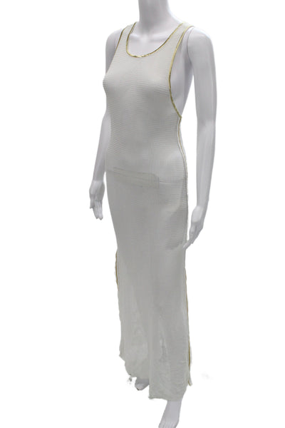 Chio Womens White Maxi Dress Sleeveless Round Neck Nylon Beach Mid Calf Size S
