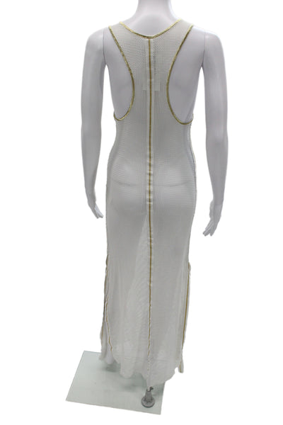 Chio Womens White Maxi Dress Sleeveless Round Neck Nylon Beach Mid Calf Size S