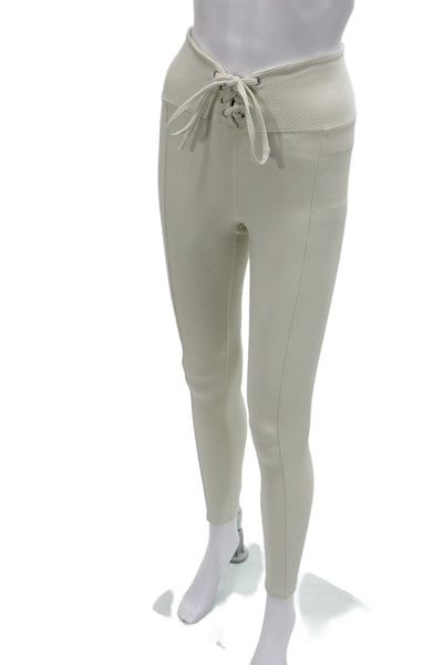 Year Of Ours Womens Ivory Striped Ankle Leggings Athleisure Size S
