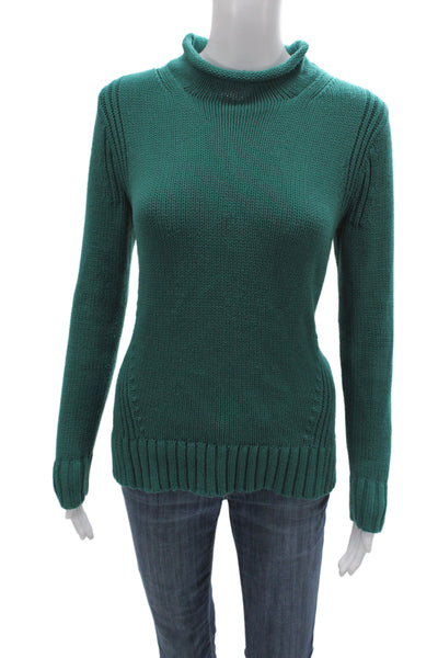 J Crew Women Green Cotton Mock Neck Pullover Sweater Long Sleeve Fall Size XS