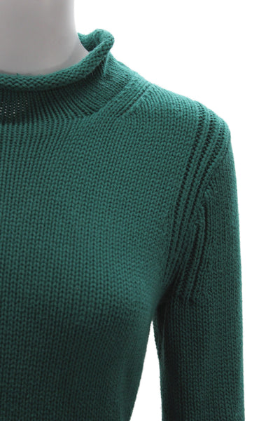 J Crew Women Green Cotton Mock Neck Pullover Sweater Long Sleeve Fall Size XS