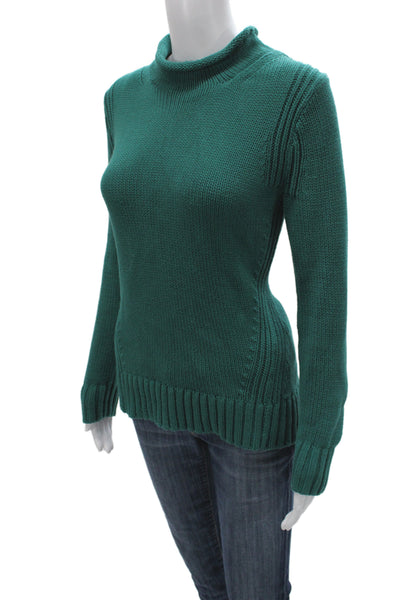 J Crew Women Green Cotton Mock Neck Pullover Sweater Long Sleeve Fall Size XS
