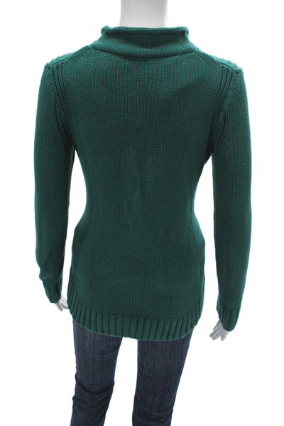 J Crew Women Green Cotton Mock Neck Pullover Sweater Long Sleeve Fall Size XS