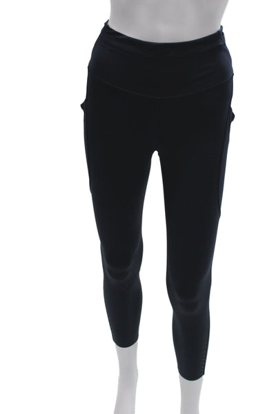 Lululemon Women Ankle Cropped Leggings Dark Blue Nylon Solid Sports Zip Size 8