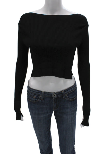 Allsaints Women Cropped Tops Black Boat Neck Long Sleeve Viscose Size S