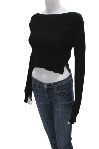 Allsaints Women Cropped Tops Black Boat Neck Long Sleeve Viscose Size S