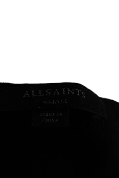 Allsaints Women Cropped Tops Black Boat Neck Long Sleeve Viscose Size S