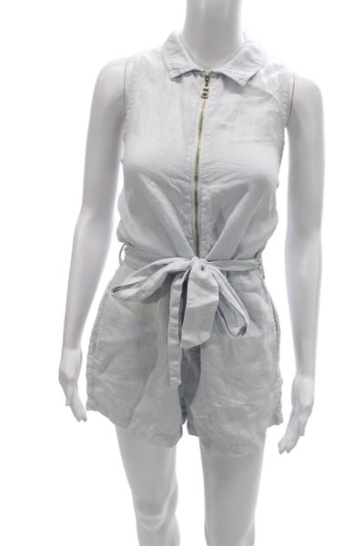 Bella Dahl Women Romper Blue Linen Blend Collared Sleeveless Zip Size S