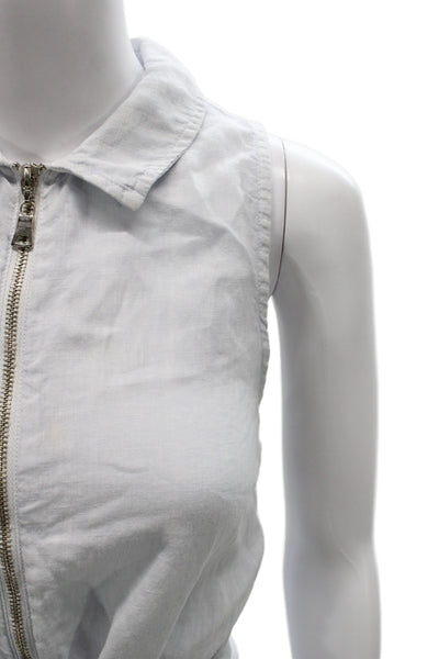 Bella Dahl Women Romper Blue Linen Blend Collared Sleeveless Zip Size S