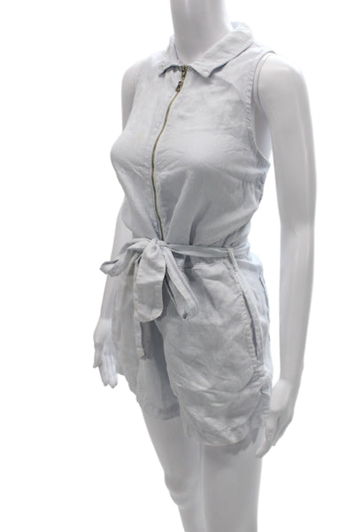 Bella Dahl Women Romper Blue Linen Blend Collared Sleeveless Zip Size S