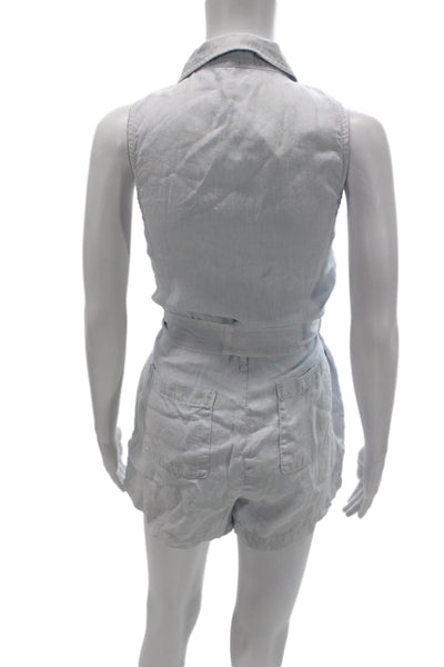 Bella Dahl Women Romper Blue Linen Blend Collared Sleeveless Zip Size S