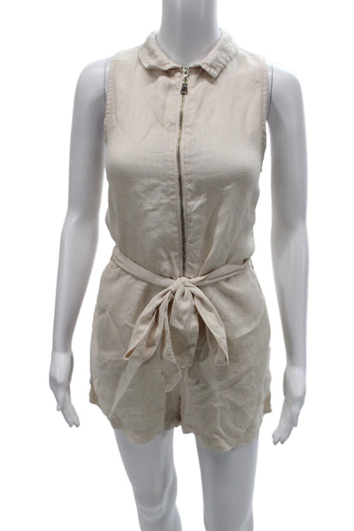 Bella Dahl Women Beige Linen Sleeveless Collared Jumpsuit Size S