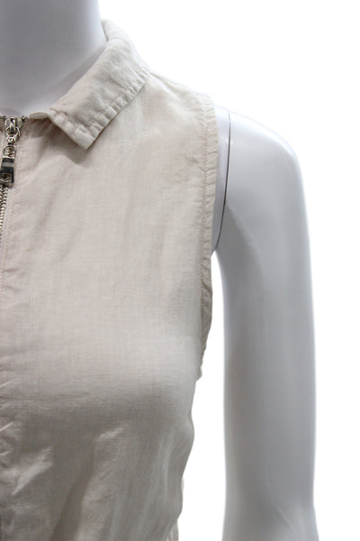 Bella Dahl Women Beige Linen Sleeveless Collared Jumpsuit Size S