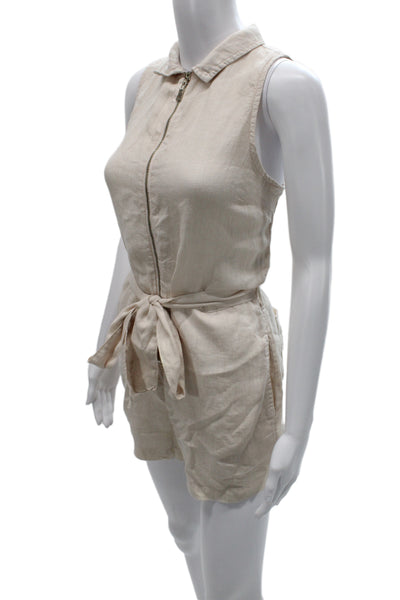Bella Dahl Women Beige Linen Sleeveless Collared Jumpsuit Size S