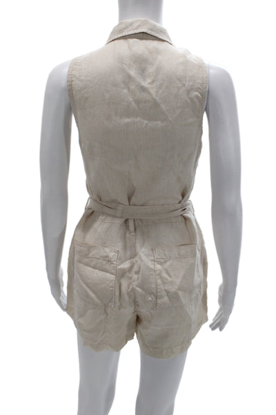 Bella Dahl Women Beige Linen Sleeveless Collared Jumpsuit Size S