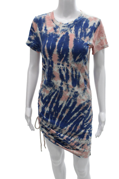 Pam & Gela Women T-Shirt Dress Blue Tie Dye Crew Neck Short Sleeve Size S