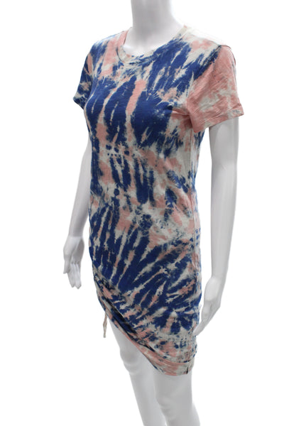 Pam & Gela Women T-Shirt Dress Blue Tie Dye Crew Neck Short Sleeve Size S